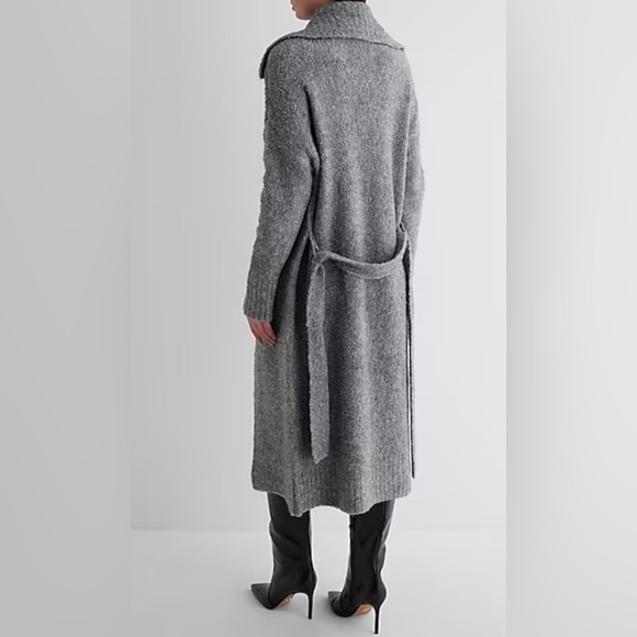 Express Boucle Oversized Collar Belted Duster Cardigan Size Medium - Picture 2 of 11